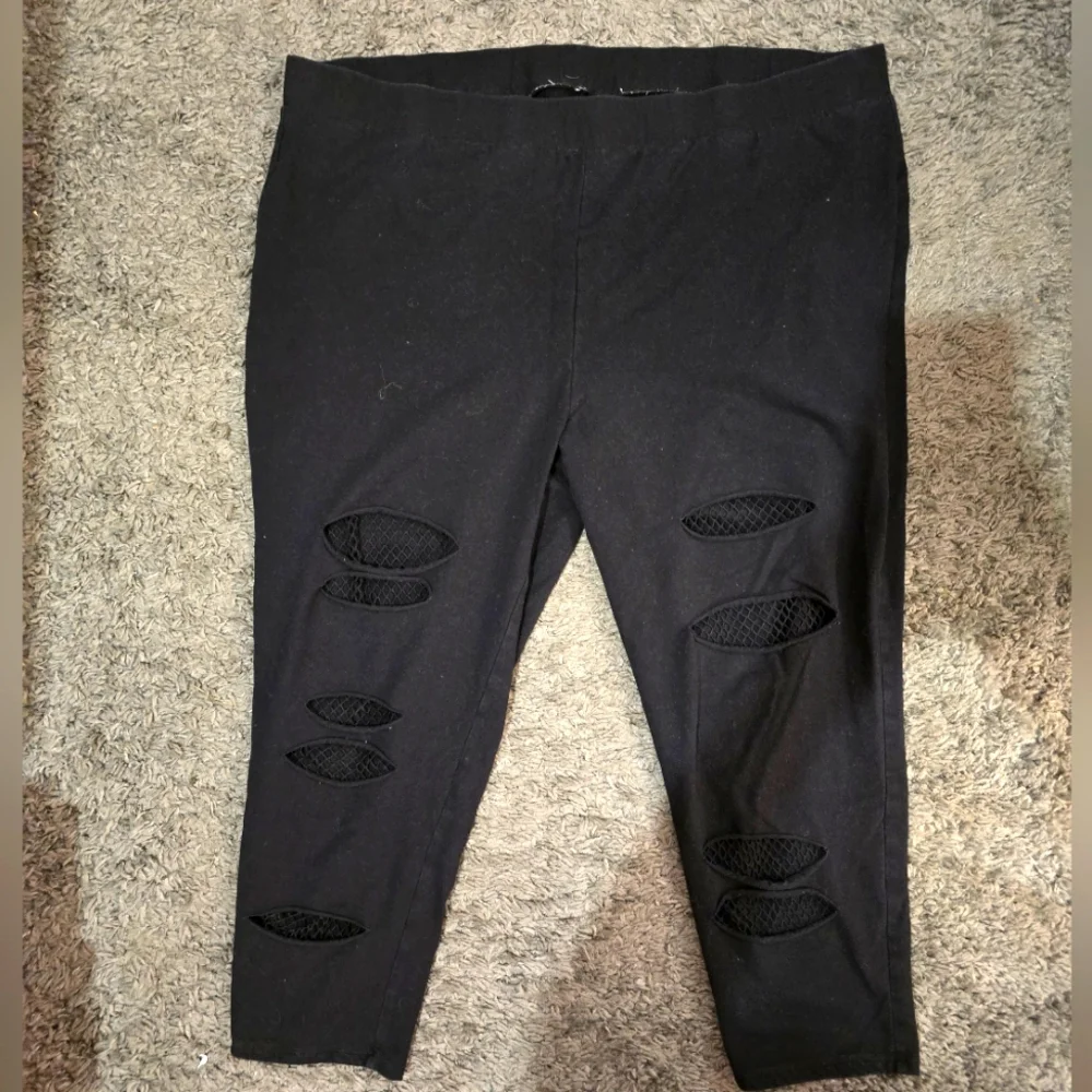 Torrid Black Ripped Leggings with Mesh Detail - Picture 1 of 7